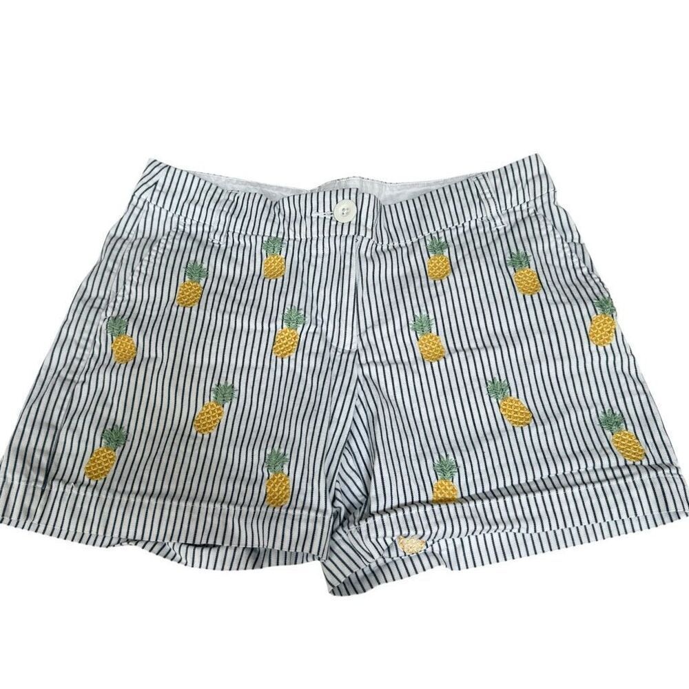 Crown & Ivy Caroline shorts blue/white pinstripe embroidered pineapples sz 2